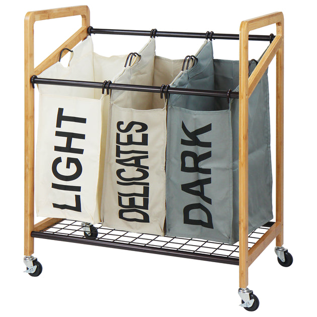 Oceanstar 3Bag Rolling Cart Laundry Sorter, Bamboo STBS1712HGCOLOR
