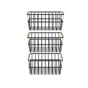 Oceanstar Metal Wire Organizer Bin Basket with Handles, Set of 3, Black - WBHB1910