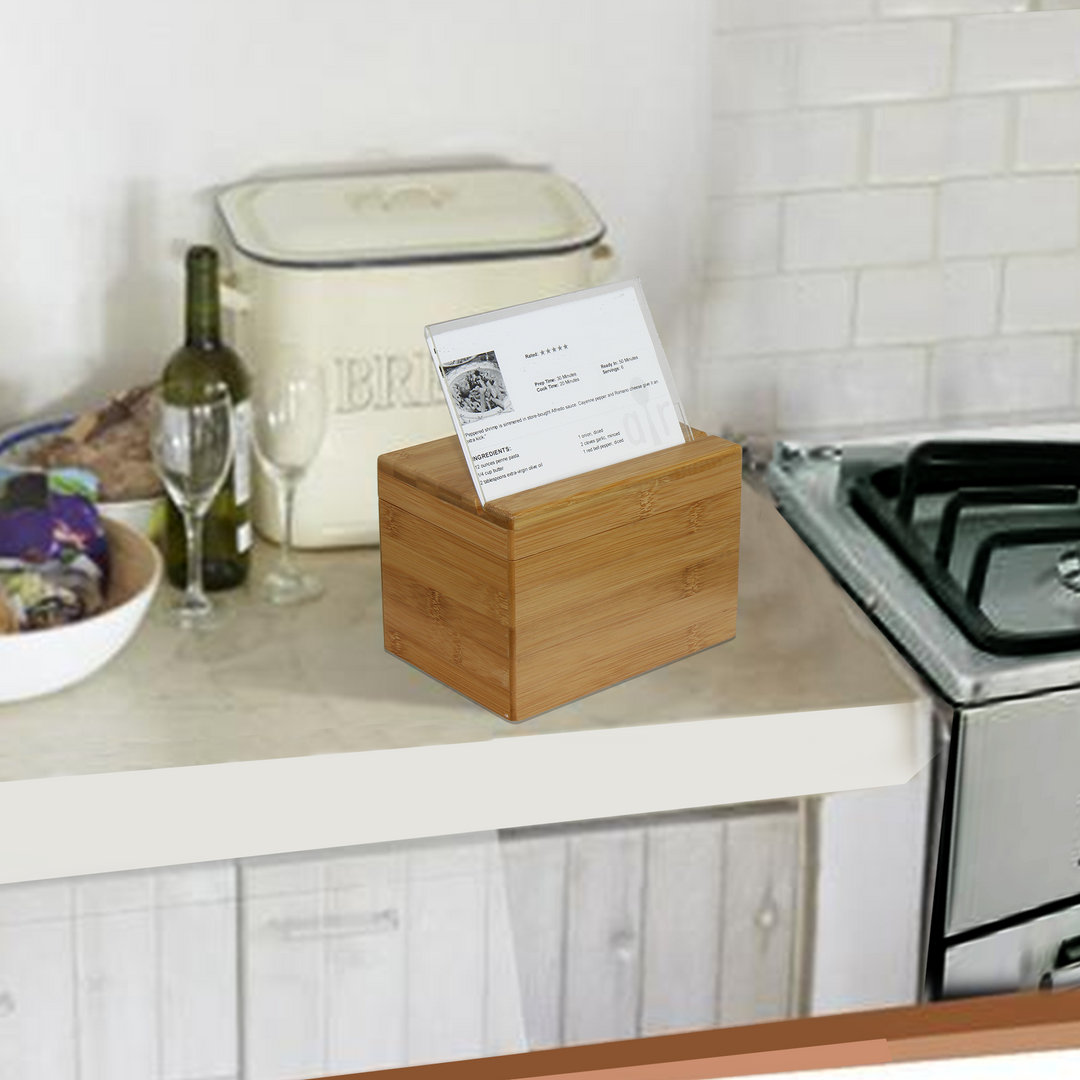 Bamboo Recipe Box With Cards And Dividers - Elegant Bosnia And