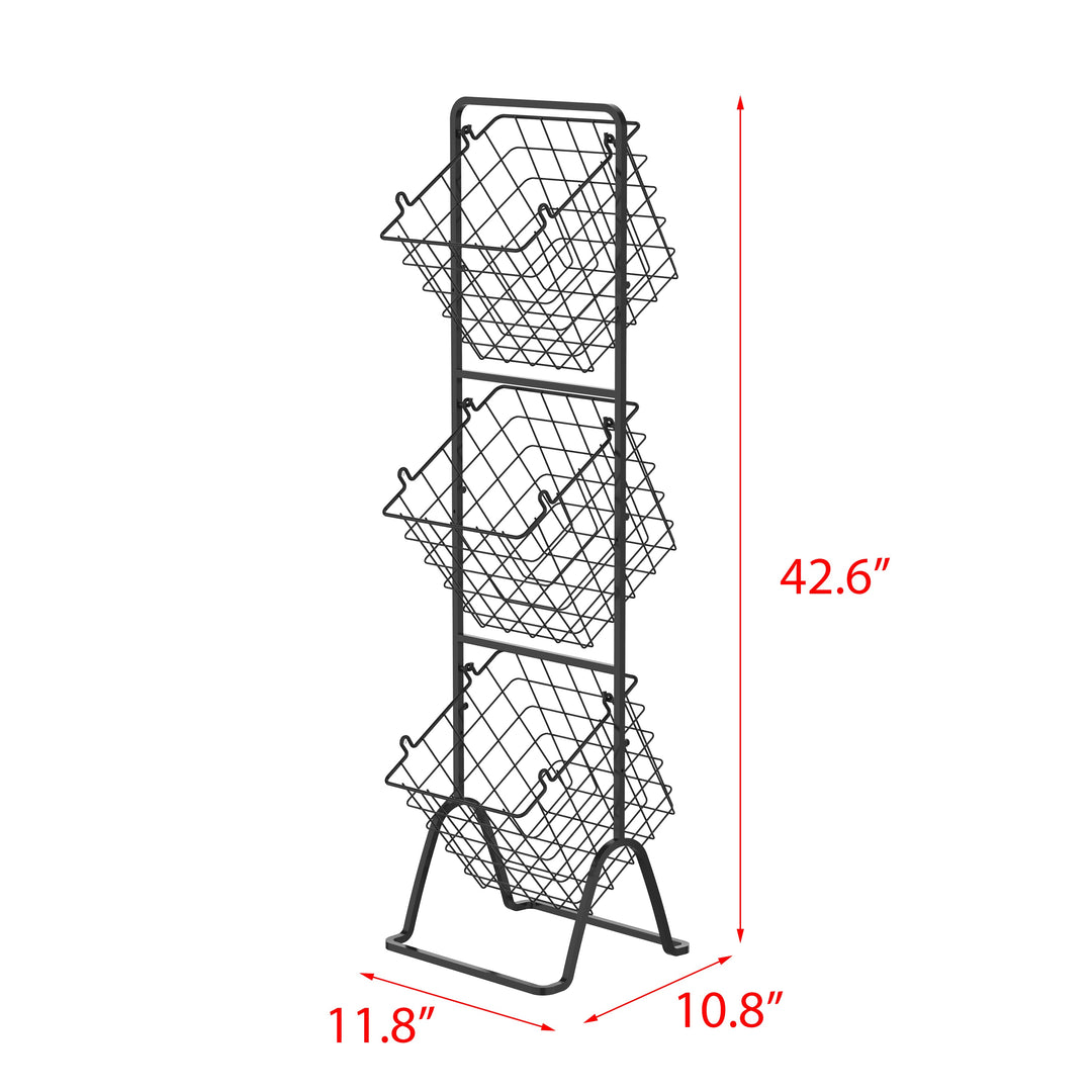 3 Tier Metal Basket Stand NEW Collapsible Wire Mesh Triple Basket