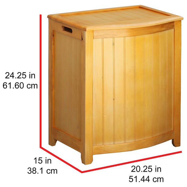 Oceanstar Natural Finished Bowed Front Laundry Wood Hamper with Interior Bag BHP0106N