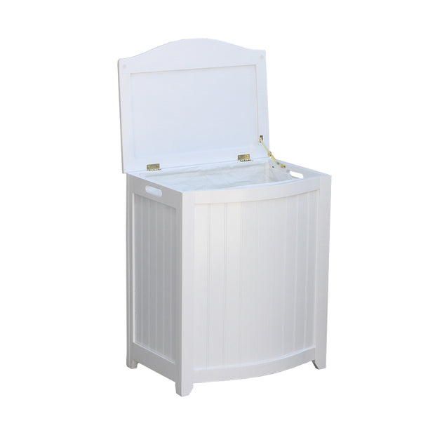 Oceanstar White Finished Bowed Front Laundry Wood Hamper with Interior Bag BHP0106W