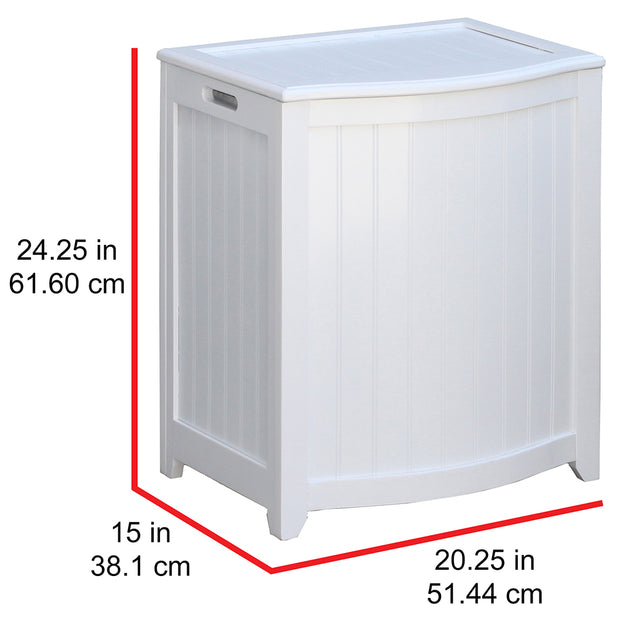 Oceanstar White Finished Bowed Front Laundry Wood Hamper with Interior Bag BHP0106W