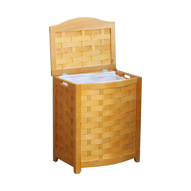 Oceanstar Natural Finished Bowed Front Veneer Laundry Wood Hamper with Interior Bag BHV0100N