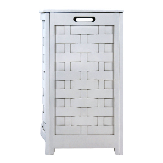 Oceanstar White Finished Bowed Front Veneer Laundry Wood Hamper with Interior Bag BHV0100W