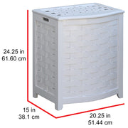Oceanstar White Finished Bowed Front Veneer Laundry Wood Hamper with Interior Bag BHV0100W