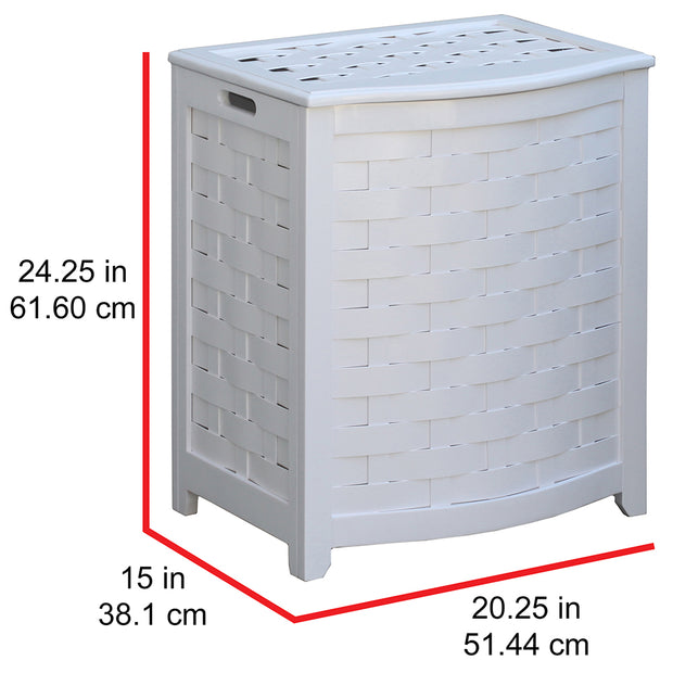 Oceanstar White Finished Bowed Front Veneer Laundry Wood Hamper with Interior Bag BHV0100W