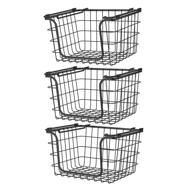 1/2-Tier Stackable Wire Baskets for Storage Pantry,Removable