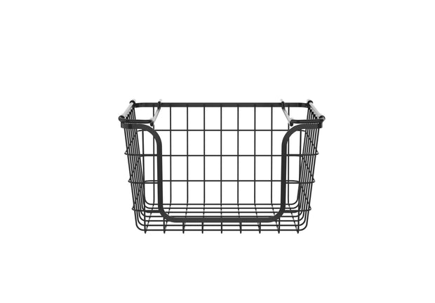 Oceanstar Stackable Metal Wire Storage Basket Set for Pantry, Countertop, Kitchen or Bathroom - Black (Set of 2)