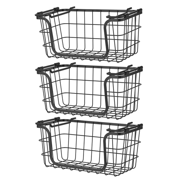 1/2-Tier Stackable Wire Baskets for Storage Pantry,Removable Countertop  Basket Organizer for Snack Fruit