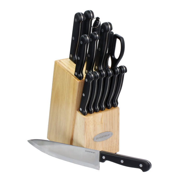 Oceanstar KS1187 Traditional 15-Piece Knife Set with Block, Natural