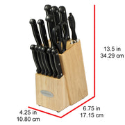 Oceanstar KS1187 Traditional 15-Piece Knife Set with Block, Natural