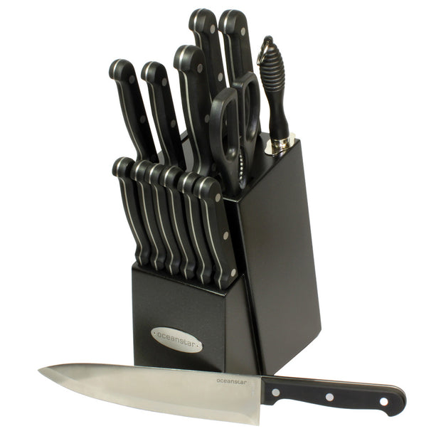 Oceanstar KS1194 Contemporary 15-Piece Knife Set with Block, Elegant Black
