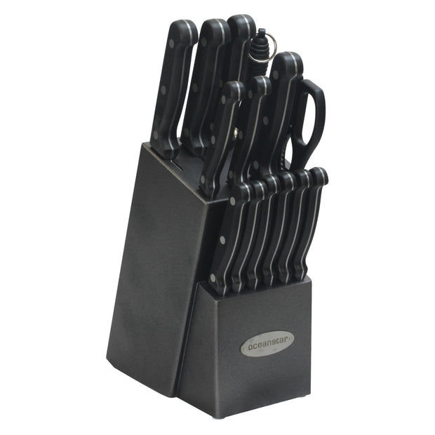 Oceanstar KS1194 Contemporary 15-Piece Knife Set with Block, Elegant Black