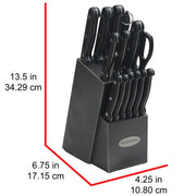 Oceanstar KS1194 Contemporary 15-Piece Knife Set with Block, Elegant Black