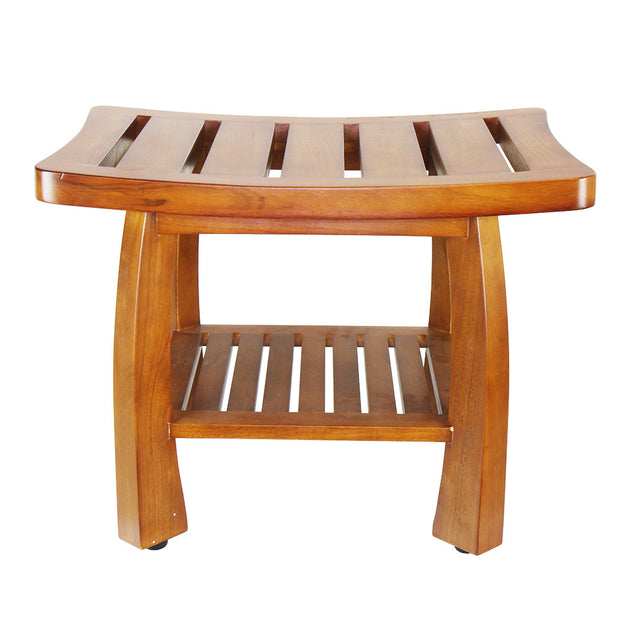 Oceanstar Solid Wood Spa Bench with Storage Shelf, Teak Color Finish SB1521