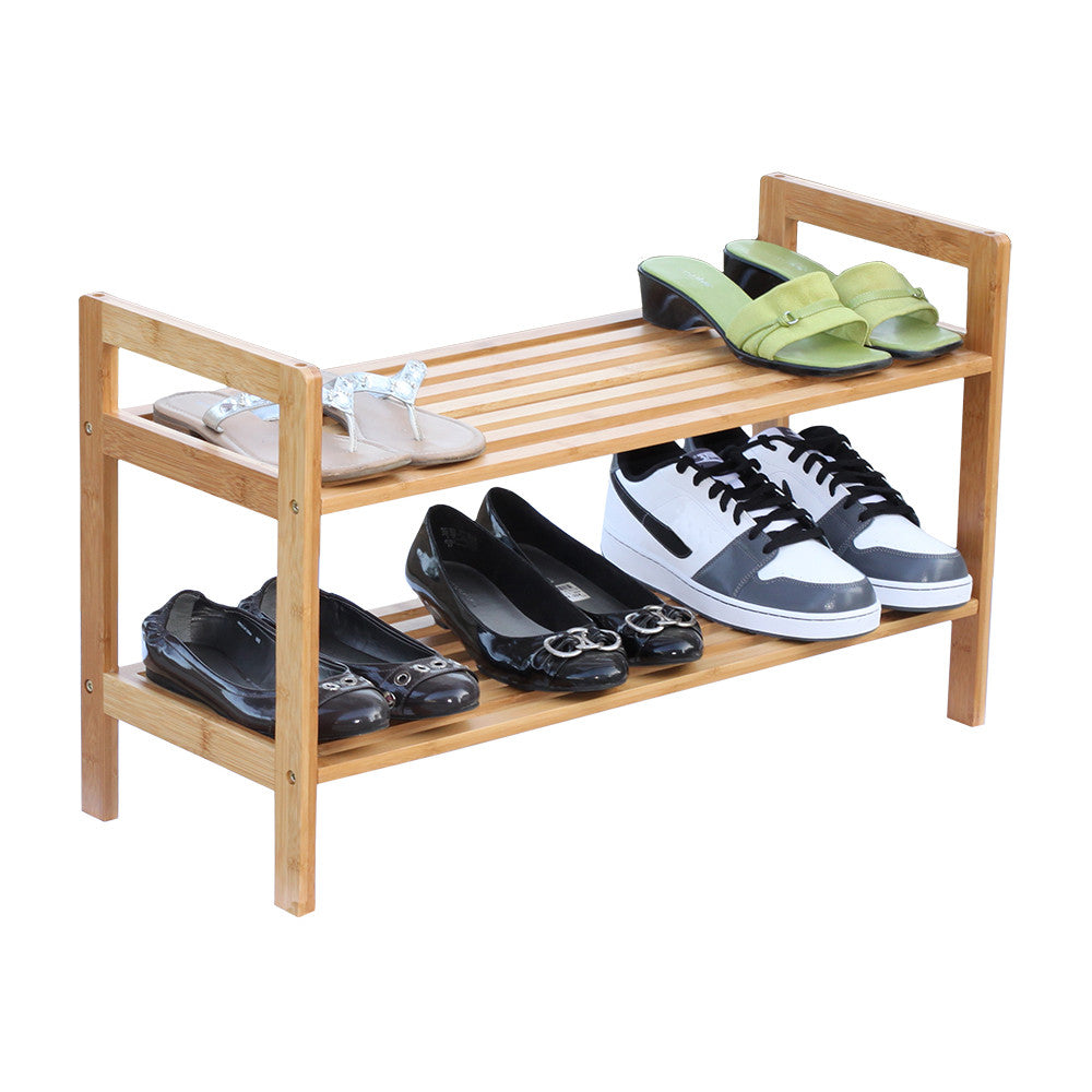 Ollieroo 2 tier natural bamboo shoe rack organizer and foot stool with storage drawer on top sale