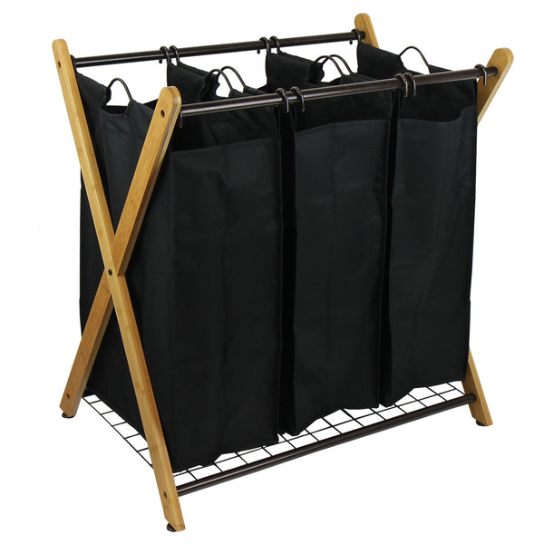 Oceanstar X-Frame Bamboo 3-Bag Laundry Sorter XBS1484