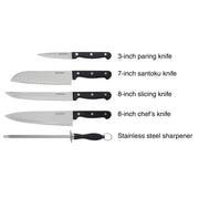 Oceanstar KS1200 Contemporary 6-Piece Knife Set with Block, Elegant Black