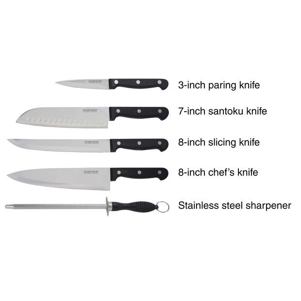 Oceanstar KS1200 Contemporary 6-Piece Knife Set with Block, Elegant Black